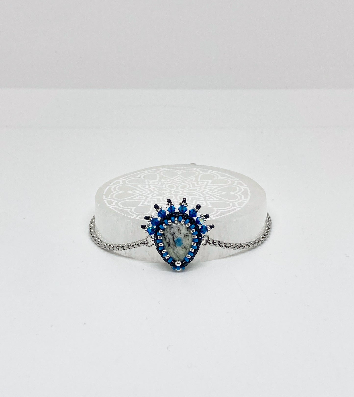 Bracelet Skardu Tiss’Mé - pierre naturelle Granite azurite - tissage perles Miyuki - artisanat d'art