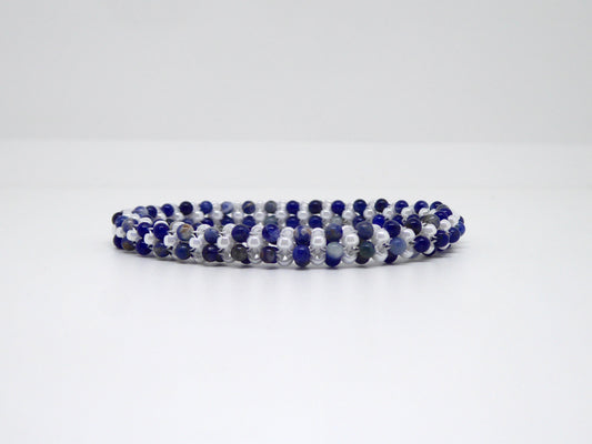 Bracelet perlé Tiss’Mé - pierre naturelle Sodalite - tissage perles fil et aiguille - artisanat d'art
