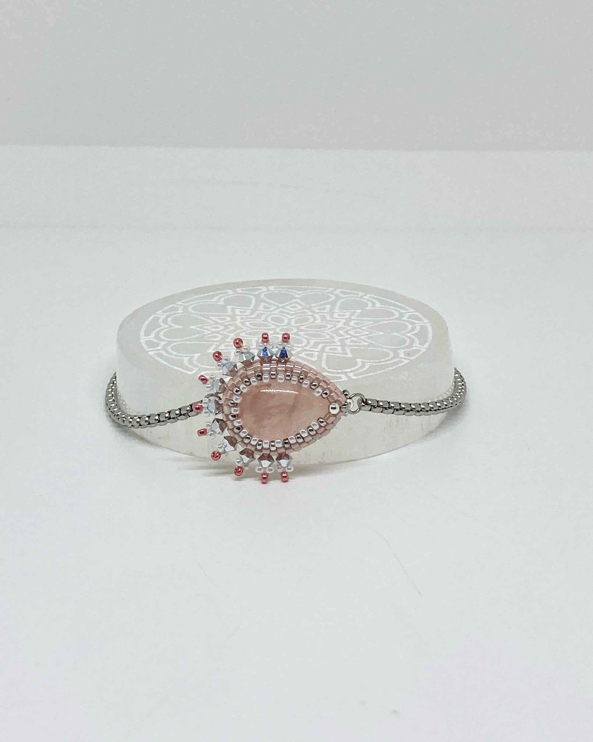 Bracelet Venise Tiss’Mé - pierre naturelle Quartz rose - tissage perles Miyuki - artisanat d'art