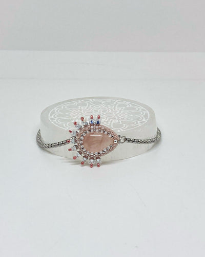 Bracelet Venise Tiss’Mé - pierre naturelle Quartz rose - tissage perles Miyuki - artisanat d'art