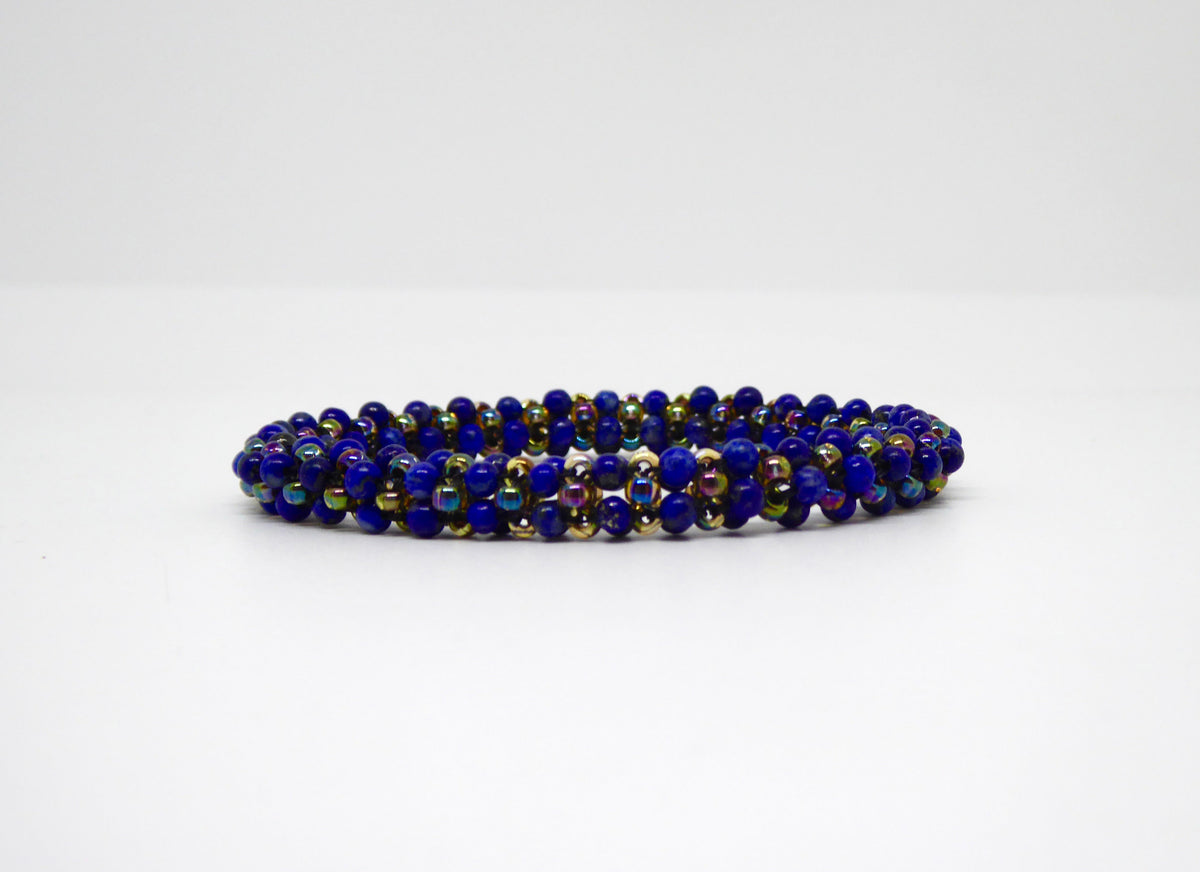 Bracelet perlé Tiss’Mé - pierre naturelle Lapis-lazuli et rocailles Miyuki - tissage perles fil et aiguille - artisanat d'art