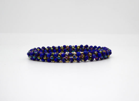 Bracelet perlé Tiss’Mé - pierre naturelle Lapis-lazuli et rocailles Miyuki - tissage perles fil et aiguille - artisanat d'art