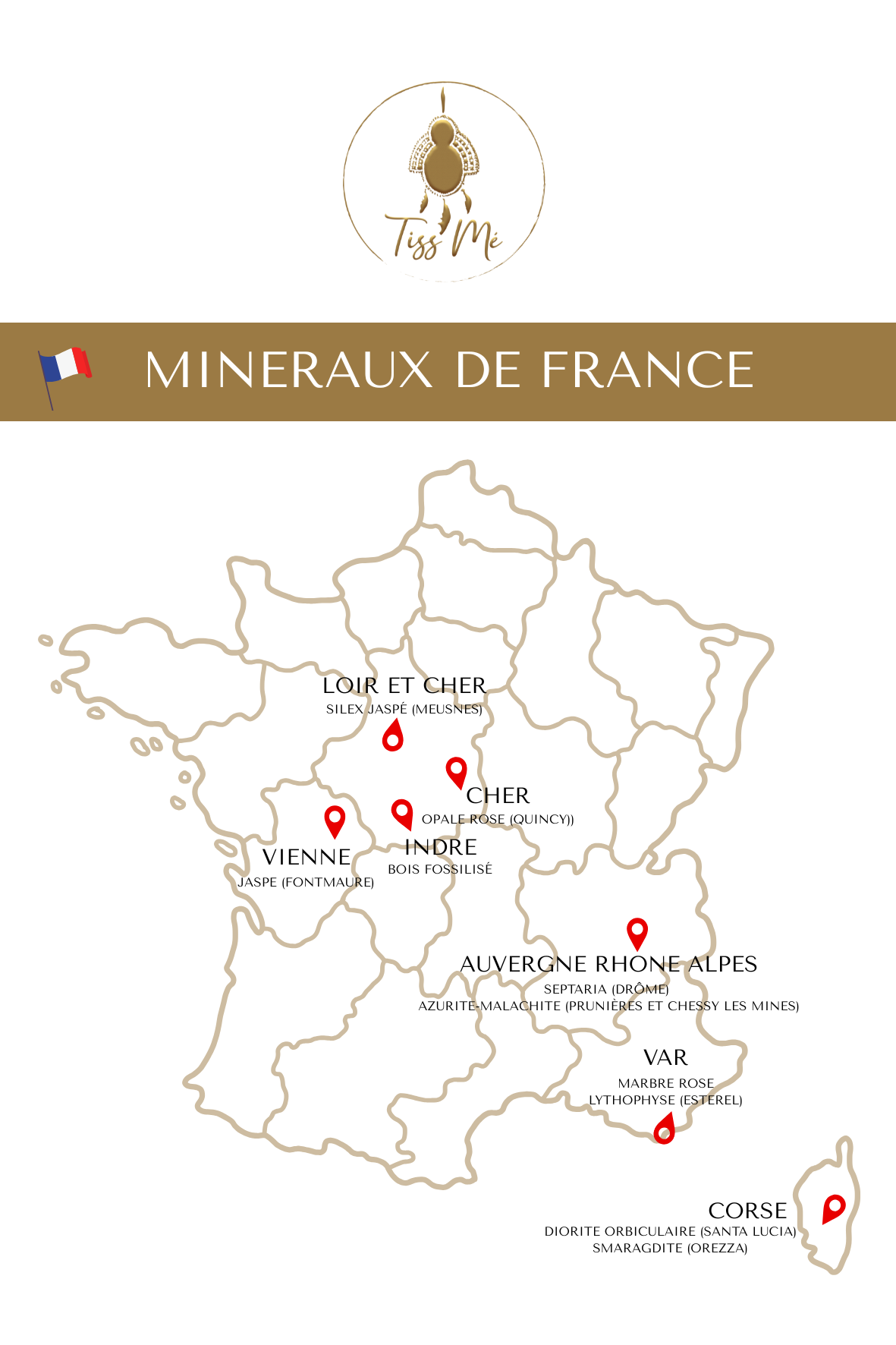 Carte minéraux de france - bijoux Tiss'Mé Paris - artisanat 
