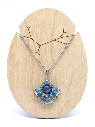 Charms - Tiss’Mé - pierre naturelle Apatite bleue - tissage perles Miyuki - acier inoxydable