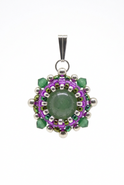 Charms/pendentif pierre naturelle Aventurine verte - Tiss'Mé bijoux - artisanat paris - sertissage perles Miyuki - fait main