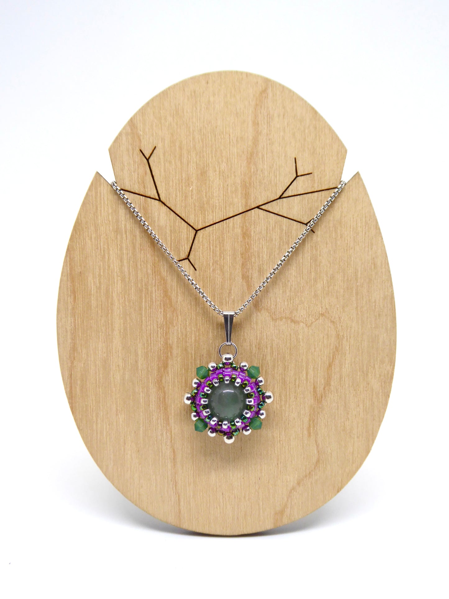 Charms - Tiss’Mé - pierre naturelle Aventurine verte - tissage perles Miyuki - acier inoxydable