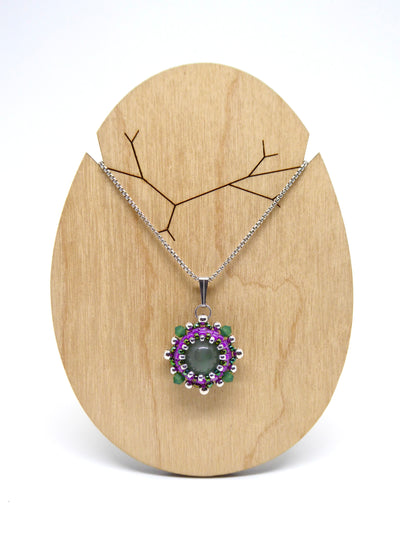 Charms - Tiss’Mé - pierre naturelle Aventurine verte - tissage perles Miyuki - acier inoxydable
