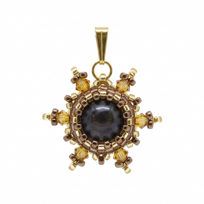 Charm/pendentif pierre naturelle Bronzite - Tiss'Mé bijoux - artisanat paris - sertissage perles miyuki - fait main