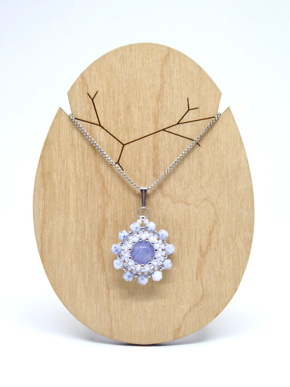 Charms - Tiss’Mé - pierre naturelle Calcédoine bleue - tissage perles Miyuki - acier inoxydable