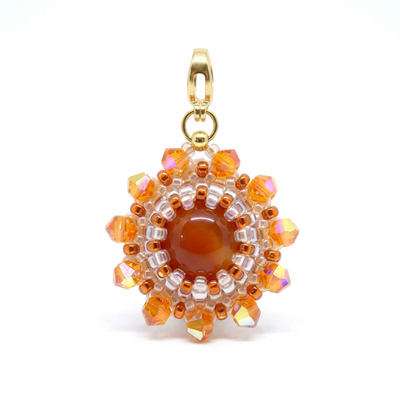 Charm/pendentif pierre naturelle Cornaline - Tiss'Mé bijoux - artisanat paris - sertissage perles Miyuki - fait main