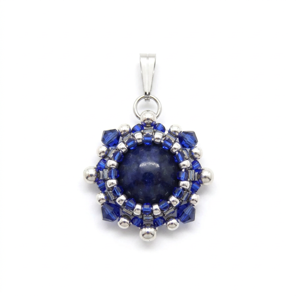 Charm/pendentif pierre naturelle Dumortiérite - Tiss'Mé bijoux - artisanat paris - sertissage perles Miyuki - fait main