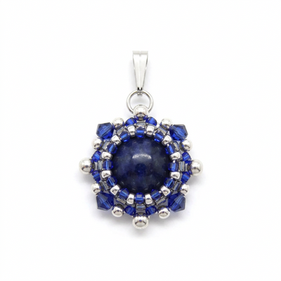 Charm/pendentif pierre naturelle Dumortiérite - Tiss'Mé bijoux - artisanat paris - sertissage perles Miyuki - fait main
