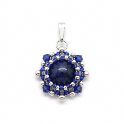 Charm/pendentif pierre naturelle Dumortiérite - Tiss'Mé bijoux - artisanat paris - sertissage perles Miyuki - fait main