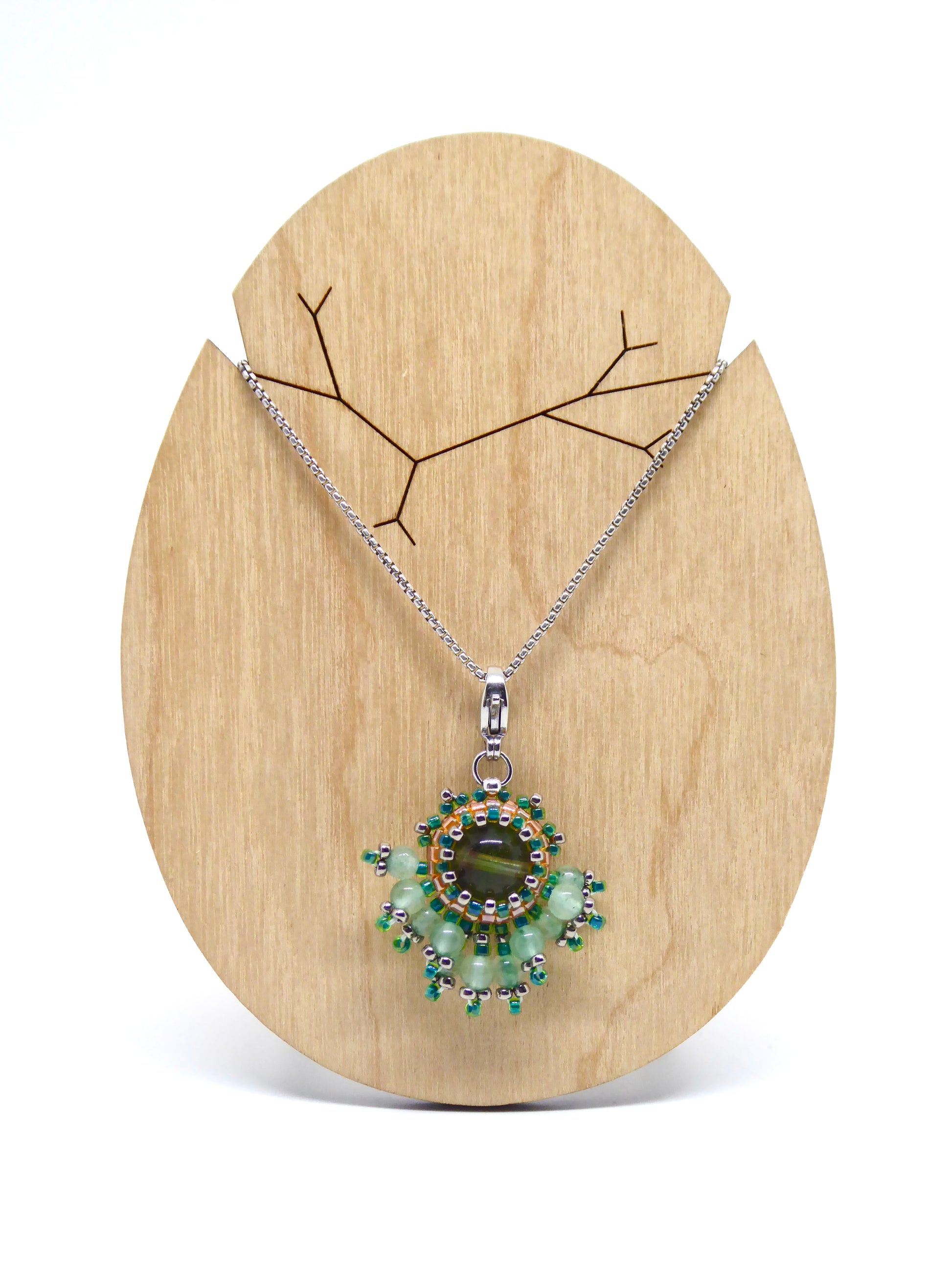 Charms - Tiss’Mé - pierre naturelle Fluorite - tissage perles Miyuki - acier inoxydable