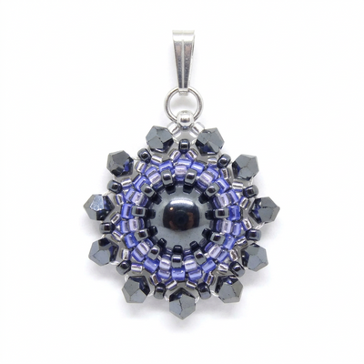 Charm/pendentif pierre naturelle Hématite - Tiss'Mé bijoux - artisanat paris - sertissage perles Miyuki - fait main
