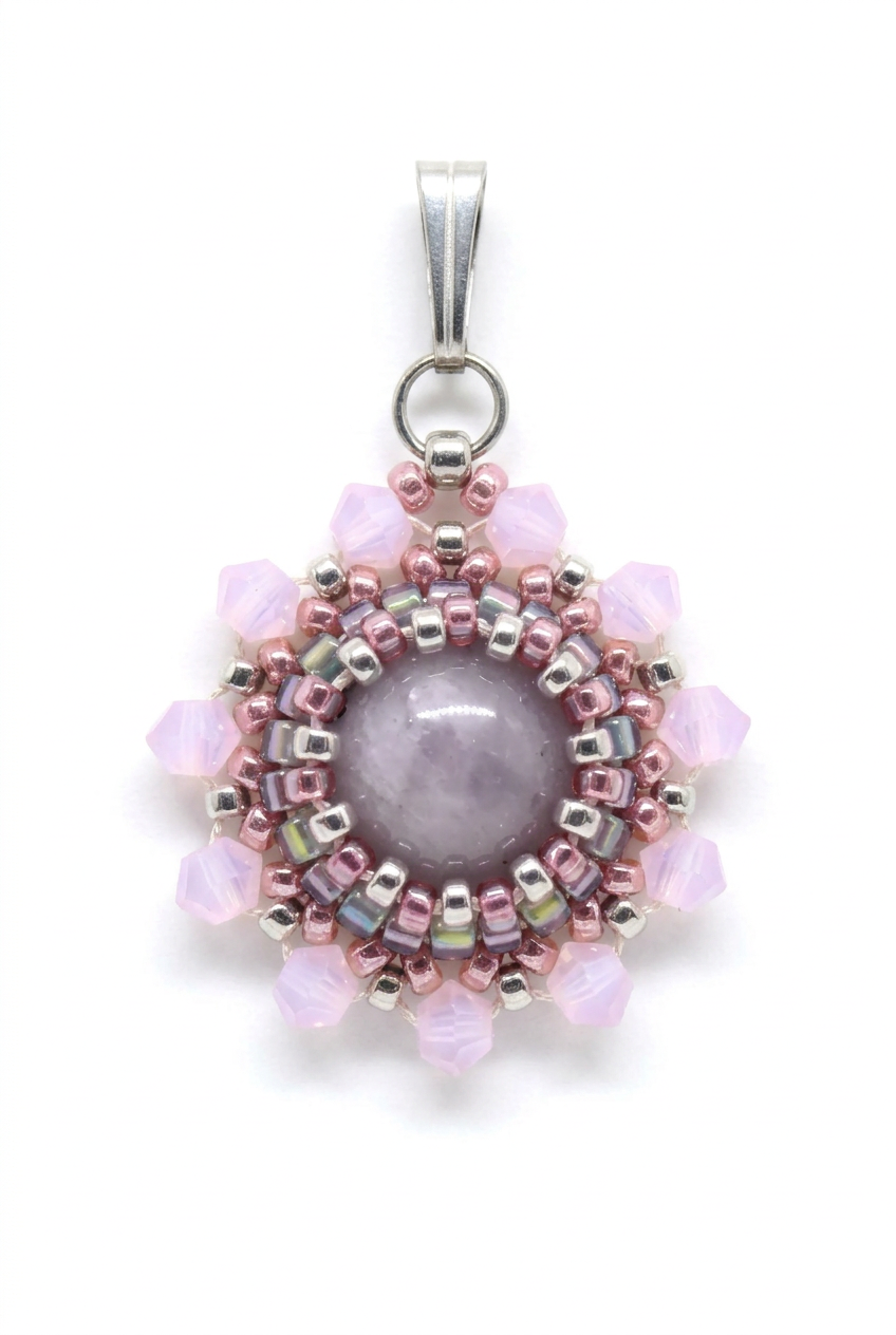 Charm/pendentif pierre naturelle kunzite - Tiss'Mé bijoux - artisanat paris - fait main - sertissage perles Miyuki 