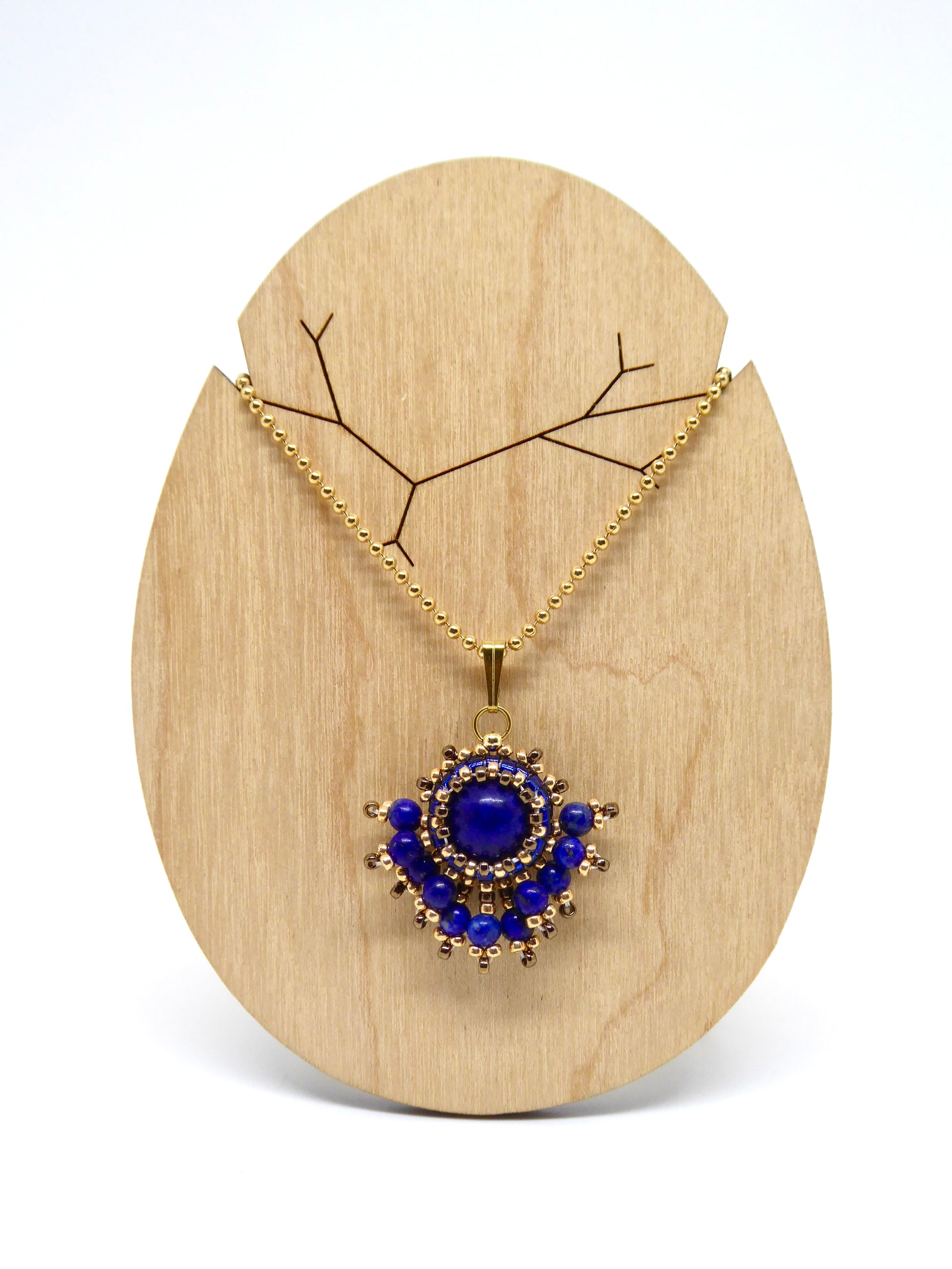 Charms - Tiss’Mé - pierre naturelle Lapis lazuli - tissage perles Miyuki - acier inoxydable
