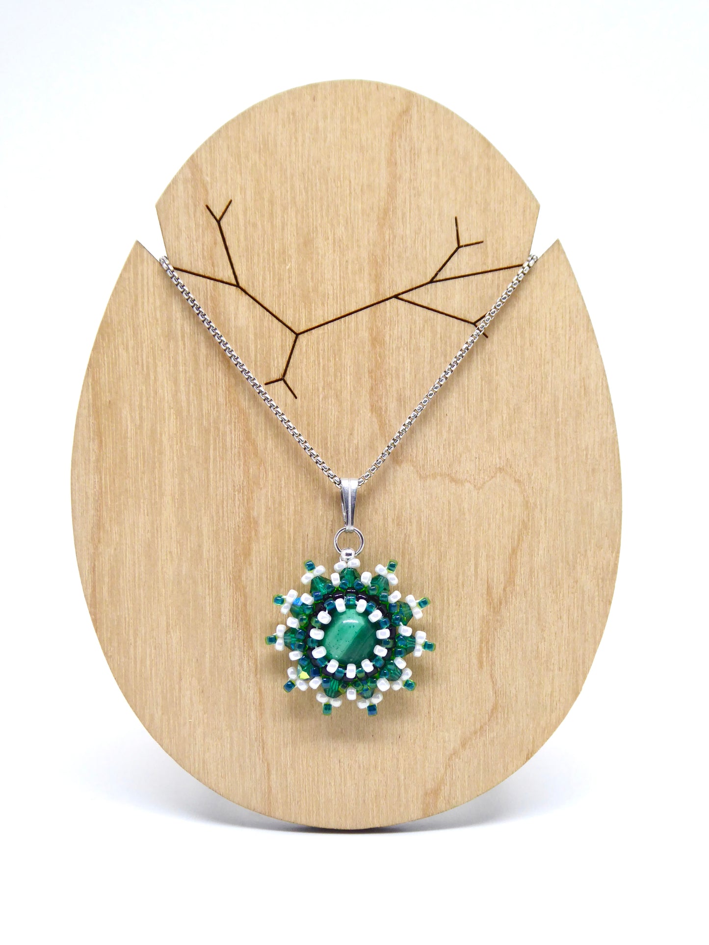 Charms - Tiss’Mé - pierre naturelle Malachite - tissage perles Miyuki - acier inoxydable