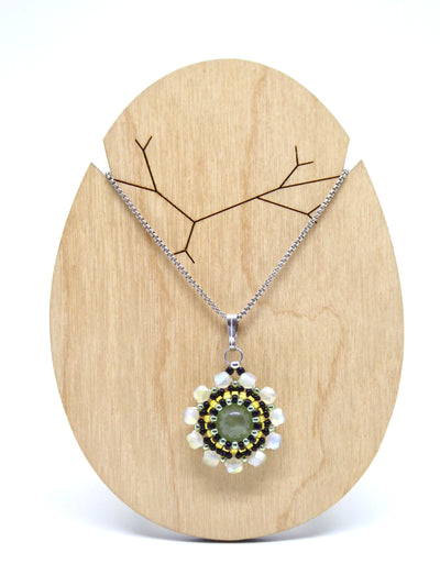 Charms - Tiss’Mé - pierre naturelle Préhnite - tissage perles Miyuki - acier inoxydable