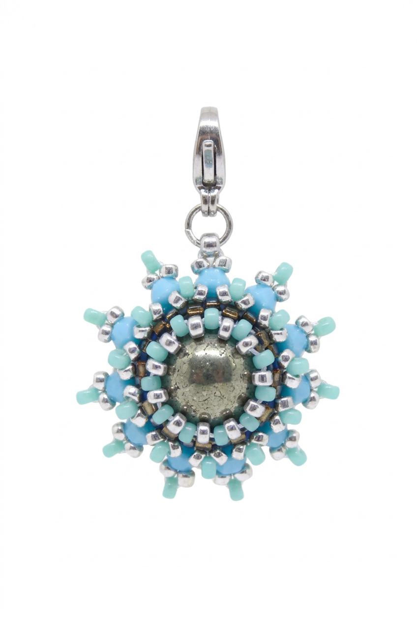 Charm/pendentif pierre naturelle Pyrite - Tiss'Mé bijoux - artisanat parisien - fait main sertissage perles Miyuki