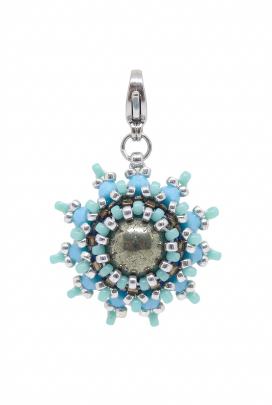 Charm/pendentif pierre naturelle Pyrite - Tiss'Mé bijoux - artisanat parisien - fait main sertissage perles Miyuki