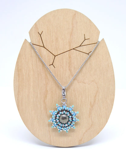 Charms - Tiss’Mé - pierre naturelle Pyrite - tissage perles Miyuki - acier inoxydable
