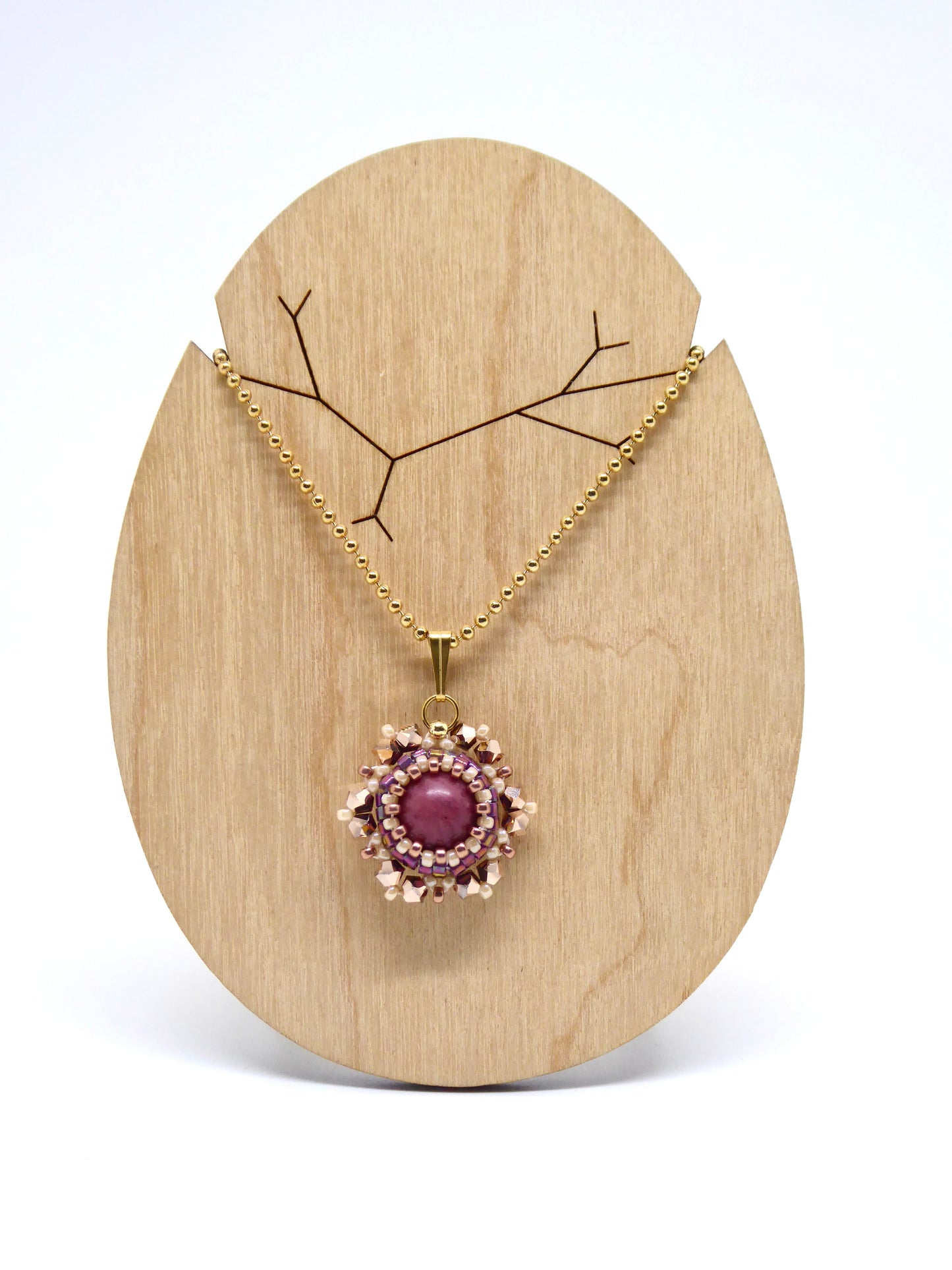 Charms - Tiss’Mé - pierre naturelle Rhodonite - tissage perles Miyuki - acier inoxydable