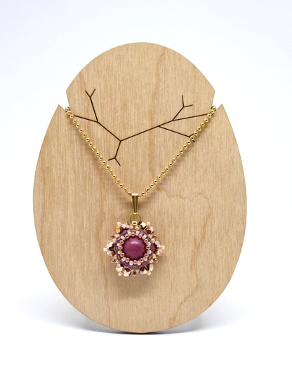 Charms - Tiss’Mé - pierre naturelle Rhodonite - tissage perles Miyuki - acier inoxydable