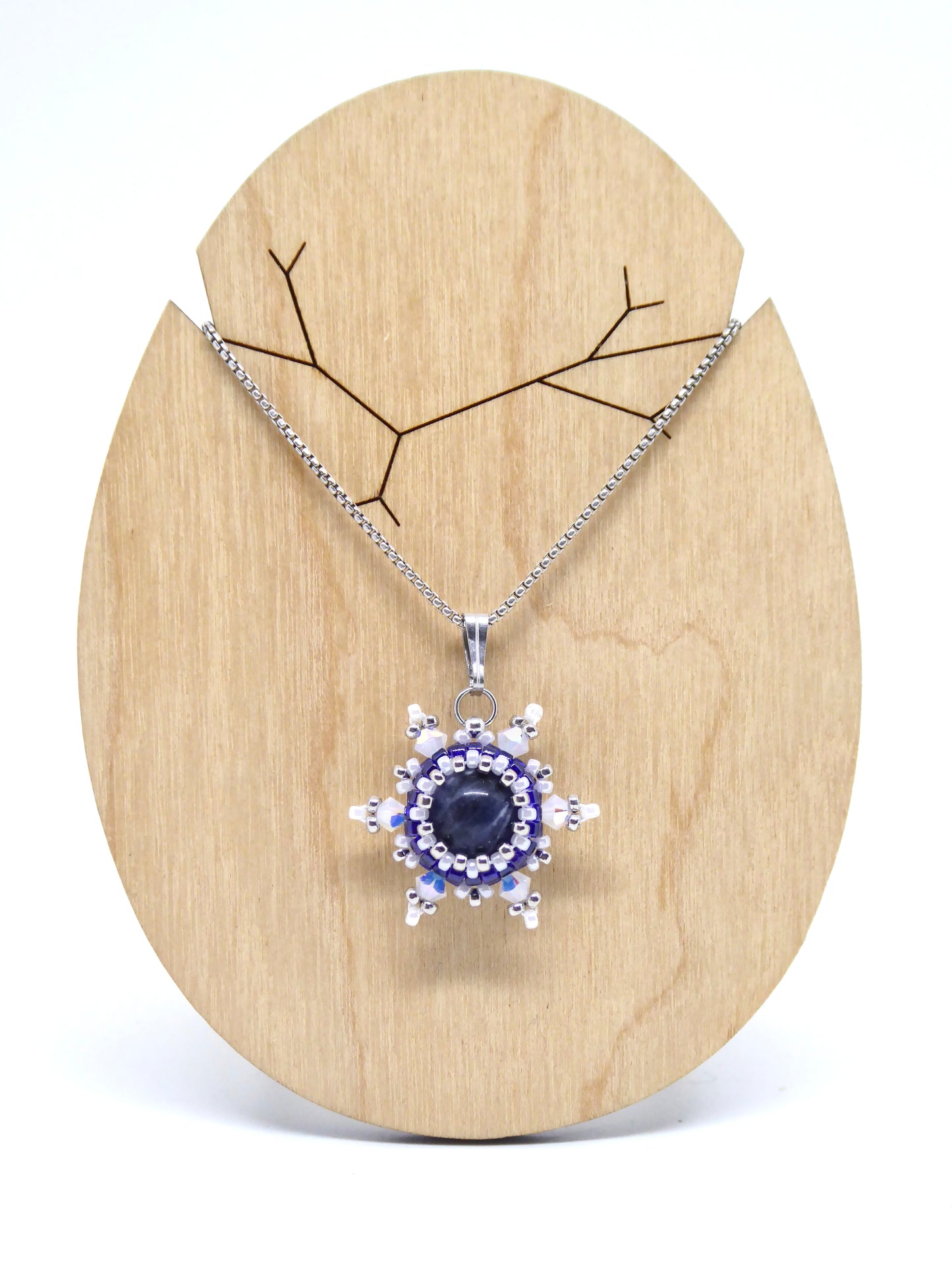 Charms - Tiss’Mé - pierre naturelle Sodalite - tissage perles Miyuki - acier inoxydable