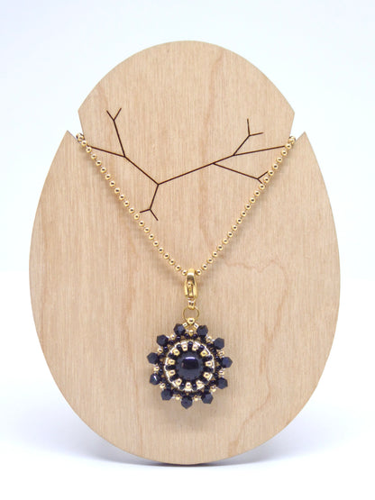 Charms - Tiss’Mé - pierre naturelle Tourmaline noire - tissage perles Miyuki - acier inoxydable