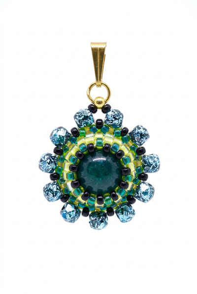 Charm/pendentif pierre naturelle Agate mousse - Tiss'Mé bijoux - artisanat parisien - fait main sertissage perles Miyuki