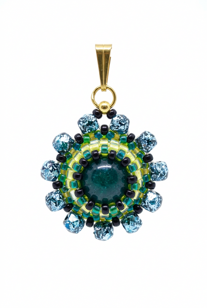Charm/pendentif pierre naturelle Agate mousse - Tiss'Mé bijoux - artisanat parisien - fait main sertissage perles Miyuki