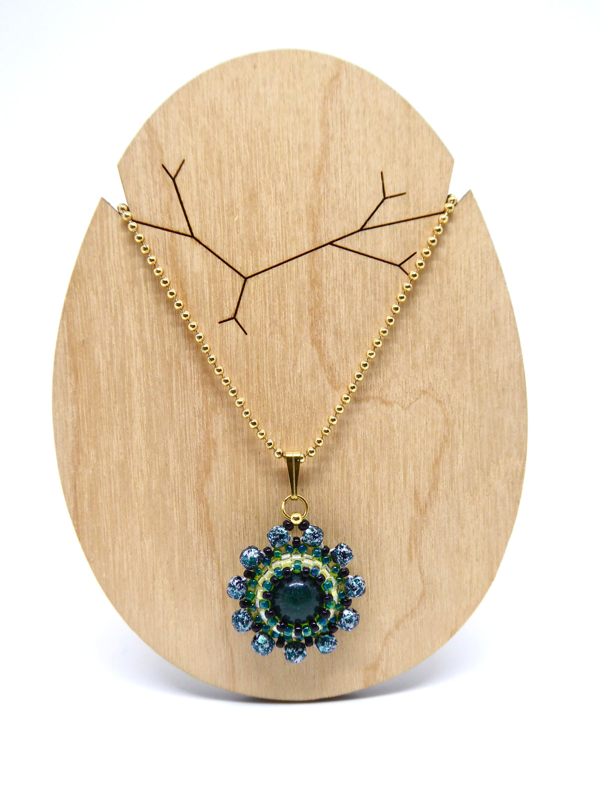 Charm - Tiss’Mé - pierre naturelle Agate mousse - tissage perles Miyuki - acier inoxydable