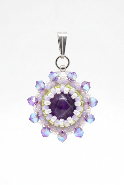 Charm/pendentif pierre naturelle Améthyste - Tiss'Mé bijoux - artisanat parisien - fait main sertissage perles Miyuki