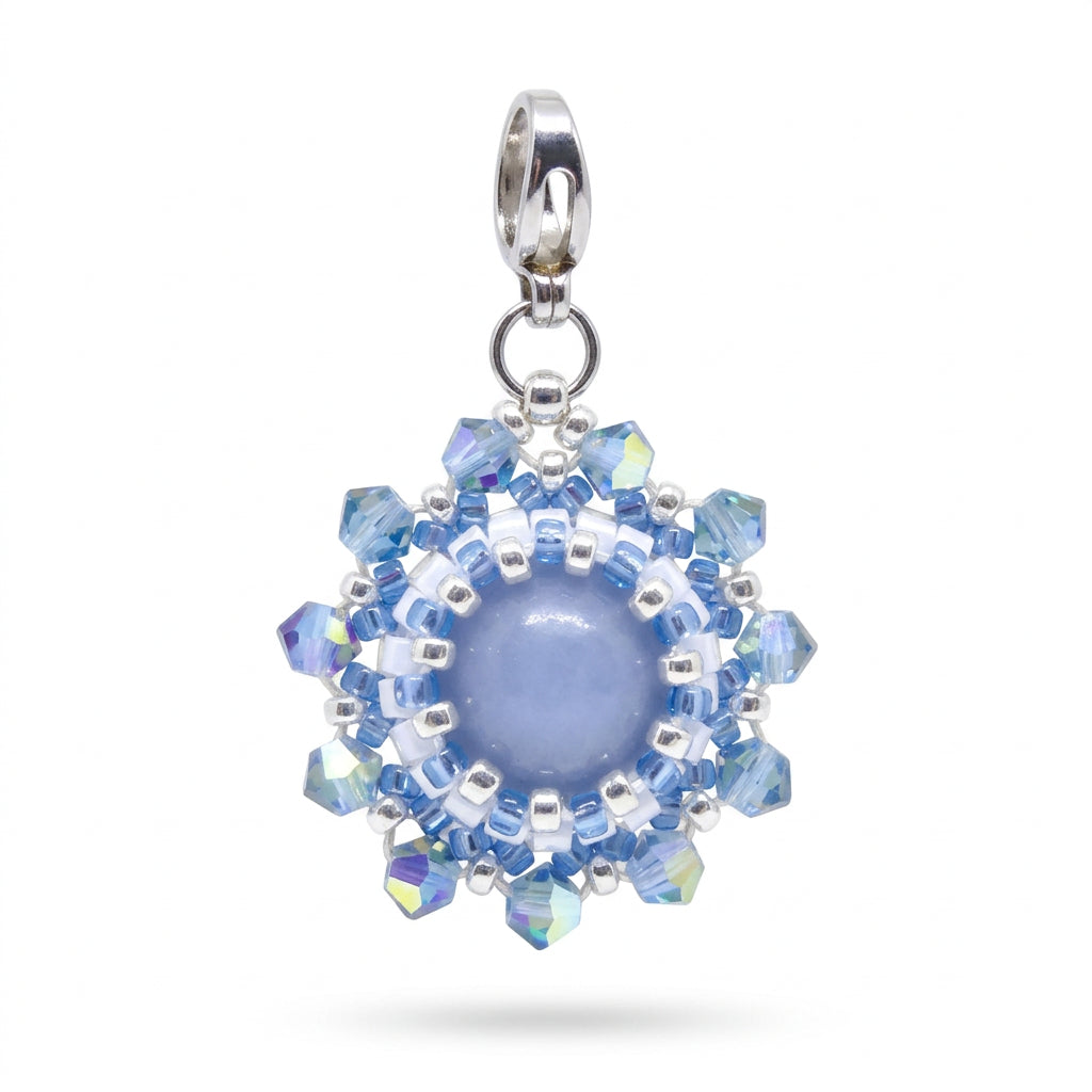 Charm/pendentif pierre naturelle Angélite - fait main - artisanat paris - bijoux Tiss'Mé- sertissage perles Miyuki
