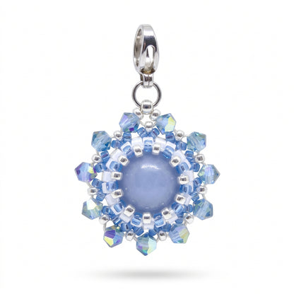 Charm/pendentif pierre naturelle Angélite - fait main - artisanat paris - bijoux Tiss'Mé- sertissage perles Miyuki