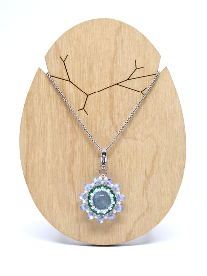 Charm - Tiss’Mé - pierre naturelle Calcédoine bleue - tissage perles Miyuki - acier inoxydable