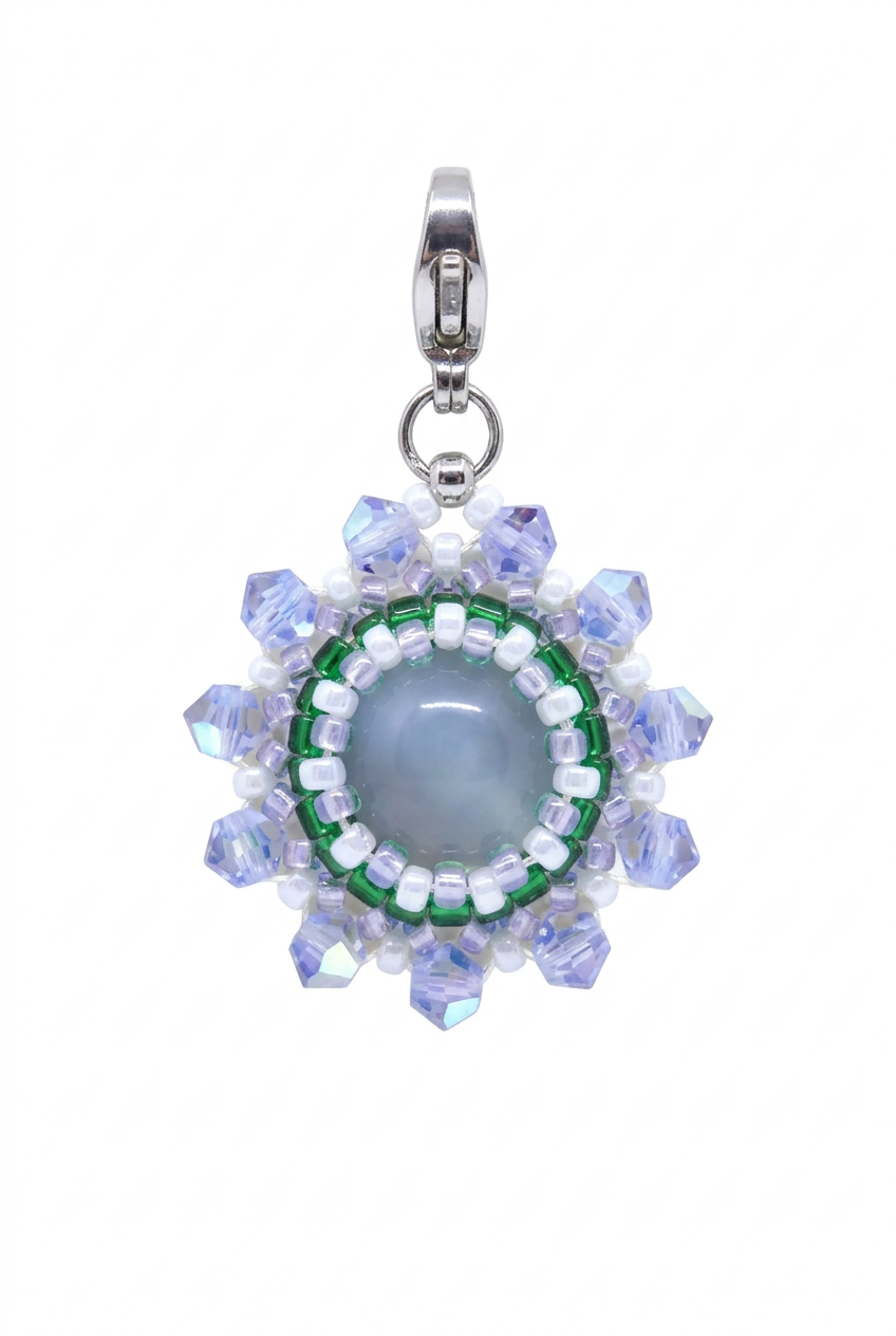 Charm/pendentif pierre naturelle Calcédoine bleue - Tiss'Mé bijoux - artisanat parisien - fait main sertissage perles Miyuki