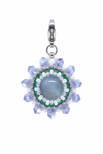 Charm/pendentif pierre naturelle Calcédoine bleue - Tiss'Mé bijoux - artisanat parisien - fait main sertissage perles Miyuki