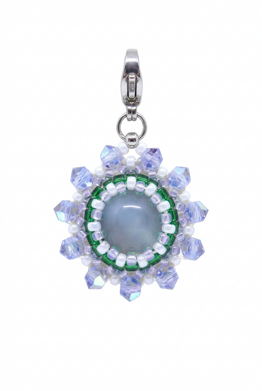 Charm/pendentif pierre naturelle Calcédoine bleue - Tiss'Mé bijoux - artisanat parisien - fait main sertissage perles Miyuki