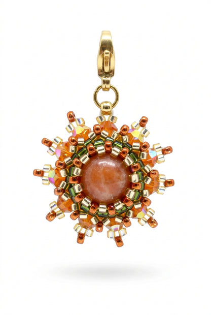 Charm/pendentif pierre naturelle Calcite orange - Tiss'Mé bijoux - artisanat paris - sertissage perles miyuki - fait main 