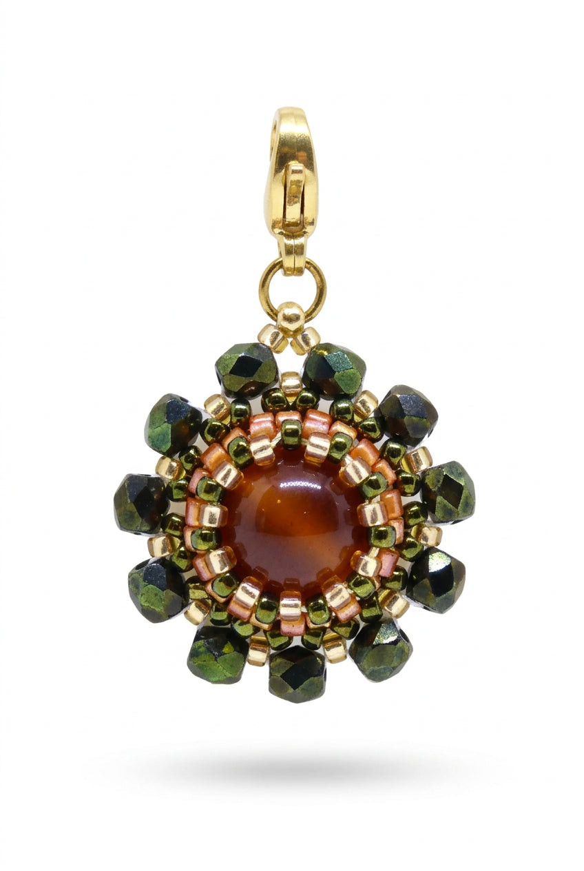 Charm/pendentif pierre naturelle Cornaline - Tiss'Mé bijoux - artisanat paris - sertissage perles Miyuki - fait main 