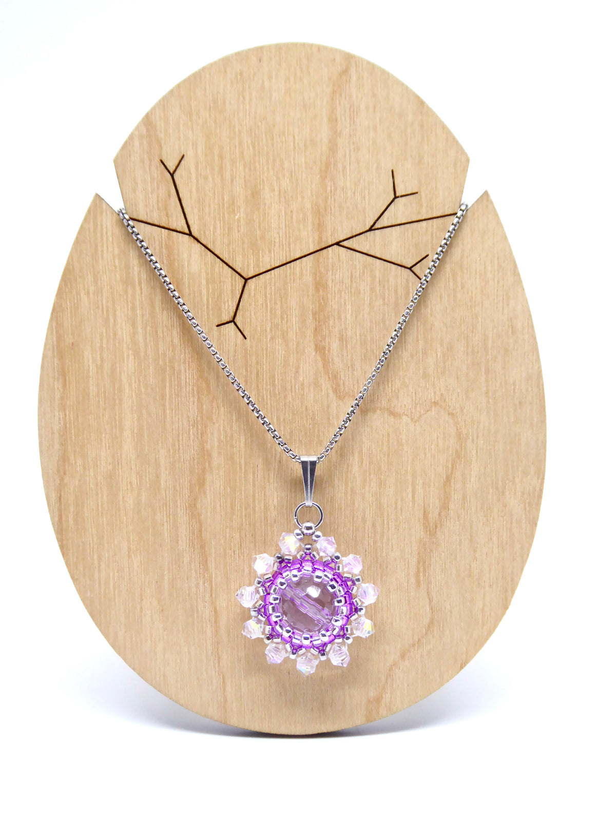 Charm - Tiss’Mé - pierre naturelle Cristal de roche - tissage perles Miyuki - acier inoxydable