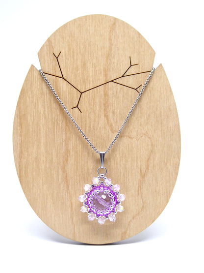 Charm - Tiss’Mé - pierre naturelle Cristal de roche - tissage perles Miyuki - acier inoxydable