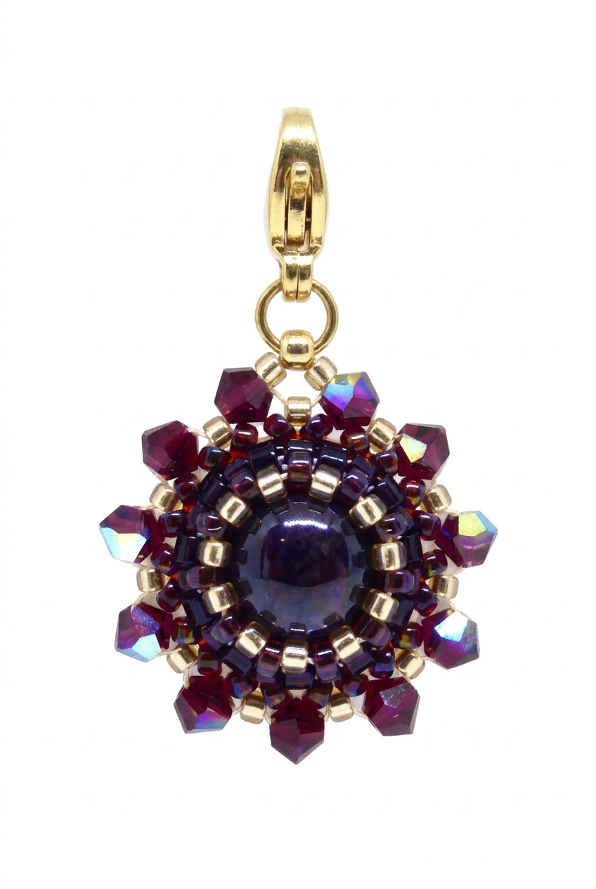 Charm/pendentif pierre naturelle Grenat - Tiss'Mé bijoux - artisanat paris - sertissage perles miyuki - fait main 