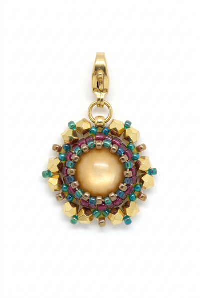 Charm/pendentif pierre naturelle Jaspe jaune - Tiss'Mé bijoux - artisanat parisien - fait main sertissage perles Miyuki