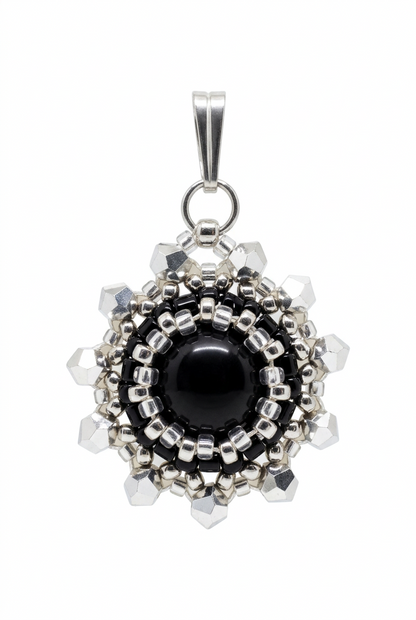 Charm/pendentif pierre naturelle Obsidienne noire - Tiss'Mé bijoux - artisanat parisien - fait main sertissage perles Miyuki