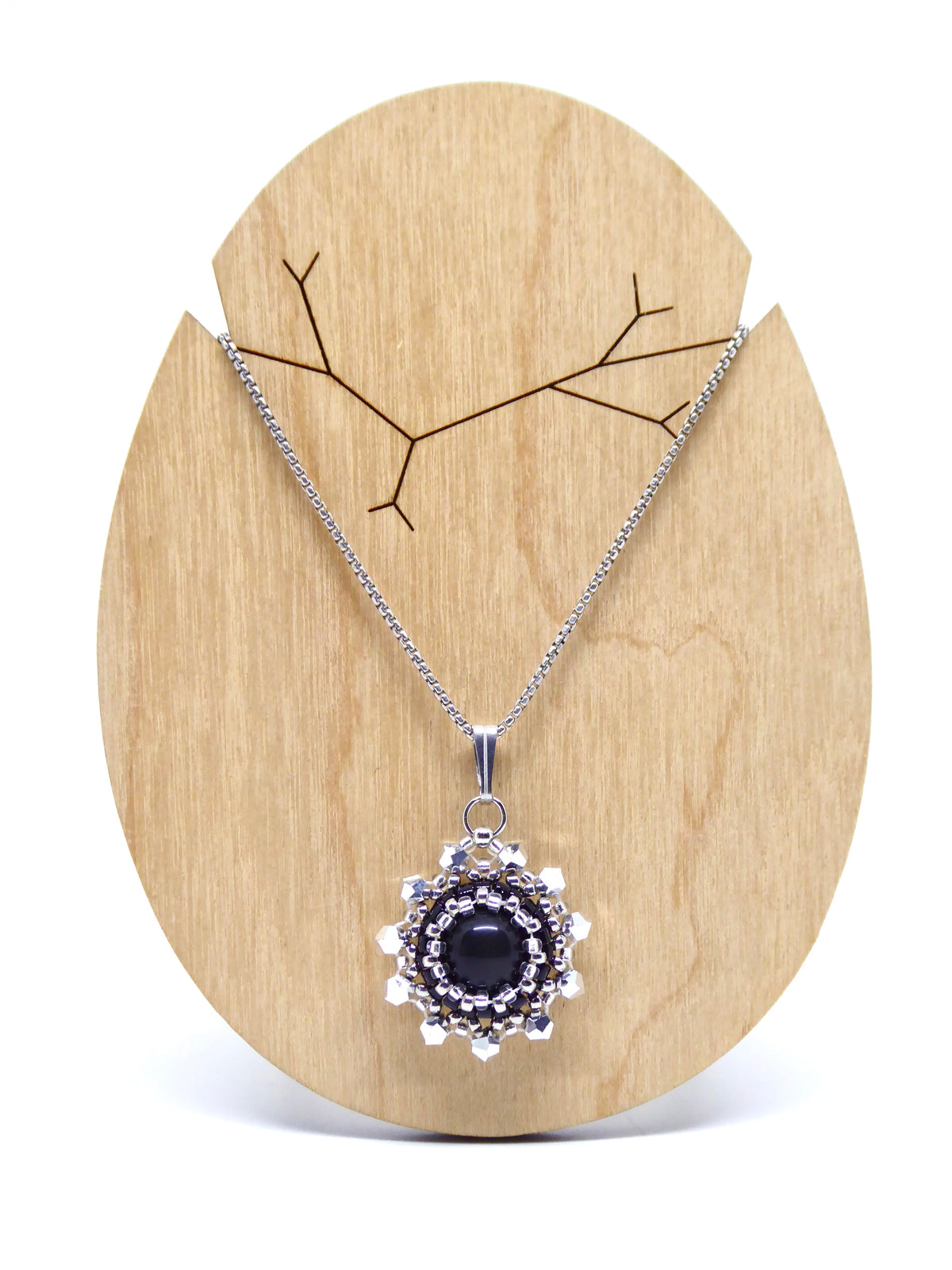 Charm - Tiss’Mé - pierre naturelle Obsidienne noire - tissage perles Miyuki - acier inoxydable