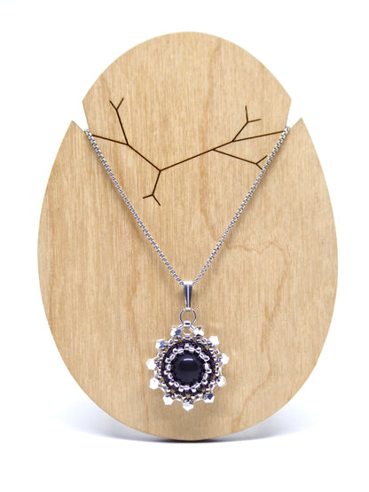 Charm - Tiss’Mé - pierre naturelle Obsidienne noire - tissage perles Miyuki - acier inoxydable