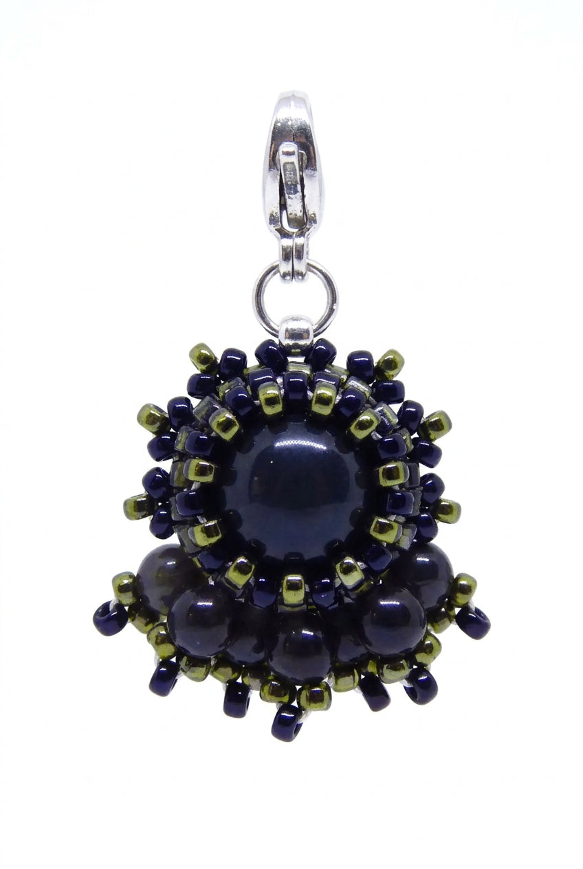 Charm/pendentif pierre naturelle Obsidienne noire - Tiss'Mé bijoux - artisanat paris - sertissage perles Miyuki - fait main